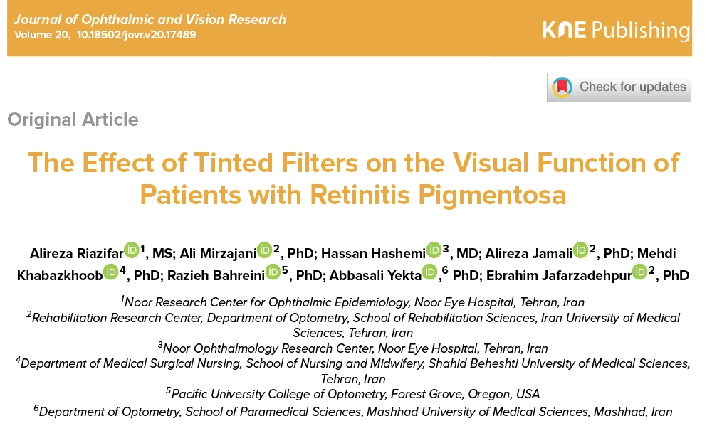 The Effect of Tinted Filters on the Visual Function of Patients with Retinitis Pigmentosa